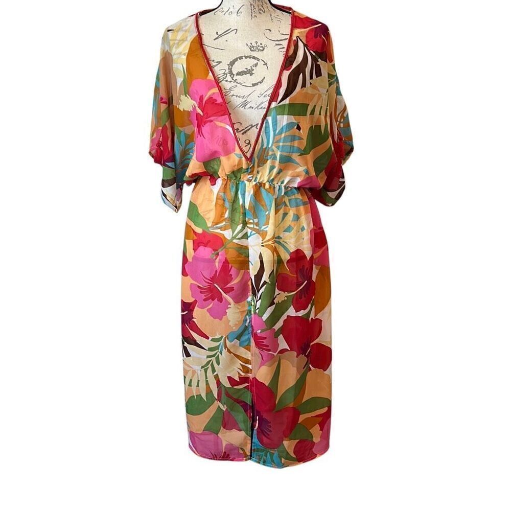 Summer Destiny Hibiscus Floral Sheer Beach Swimsuit Cover M